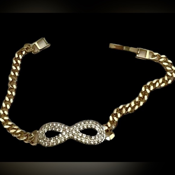 Gold Infinity charm link Bracelet with sparkling CZs - 7 inches - Picture 3 of 5